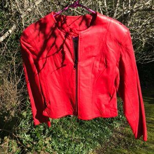 M 100% Leather CHIA Candy Apple Red Crop Jacket
